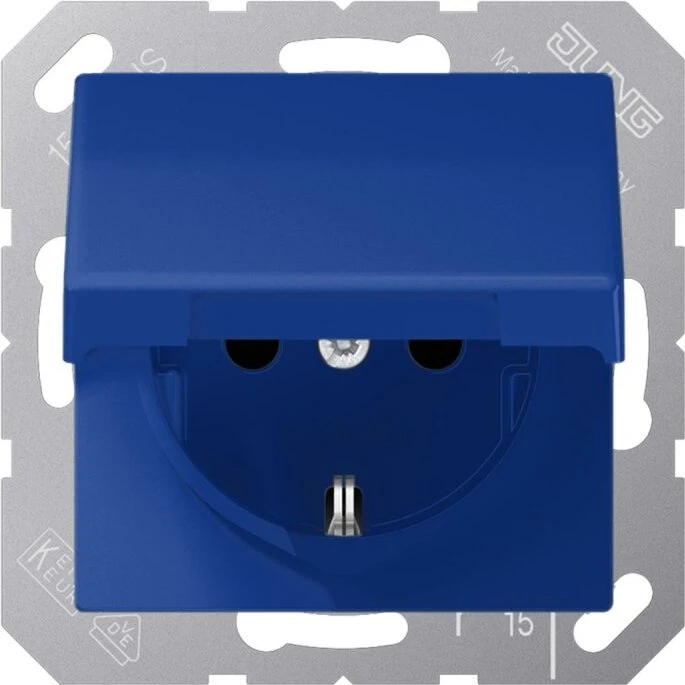 Jung SCHUKO-Steckdose Klappdeckel, blau