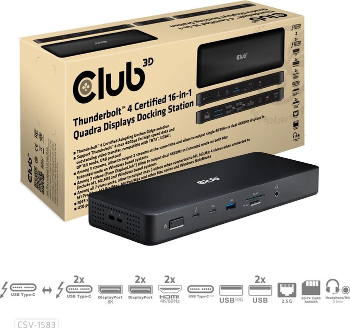 Club 3D 16-in-1 Vier-Displays Docking-Station, Thunderbolt 4 [Buchse]