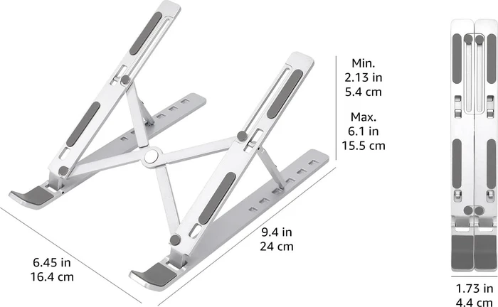 AmazonBasics Tragbarer Laptopständer mit 6 verstellbaren Winkeln, Notebook-Stand 10-15.6", silber