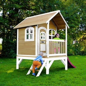 Axi Spielhaus Tom braun/weiß mit Rutsche lila