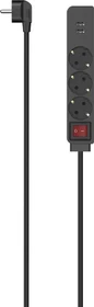 Hama Steckdosenleiste mit Schalter, 3-fach, 2x USB, 1.4m, schwarz