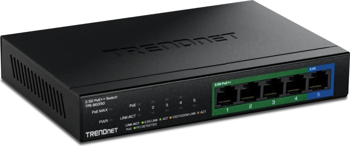TRENDnet TPE Desktop 2.5G Switch, 5x RJ-45, 135W PoE++