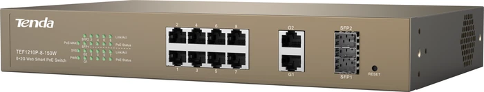 Tenda TEF1200 Desktop Smart Switch, 8x RJ-45, 2x RJ-45/SFP, 123W PoE+