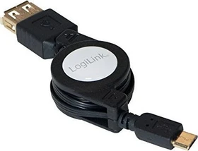 LogiLink USB 2.0 Kabel USB-A Stecker zu Micro-USB-B Stecker aufrollbar 0.75m schwarz