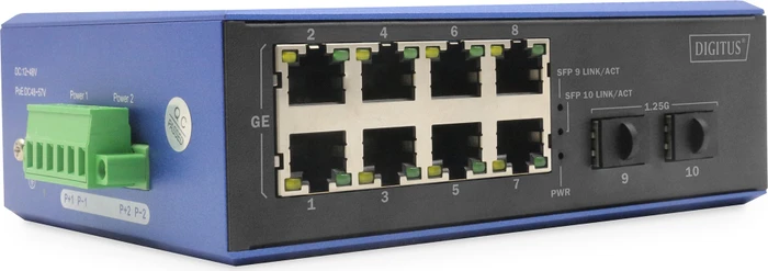 Digitus DN-65 Industrial Railmount Gigabit Switch, 8x RJ-45, 2x SFP