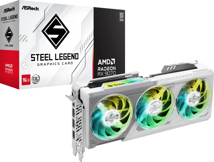 ASRock Radeon RX 9070 Steel Legend 16GB, RX9070 SL 16GO, 16GB GDDR6, HDMI, 3x DP