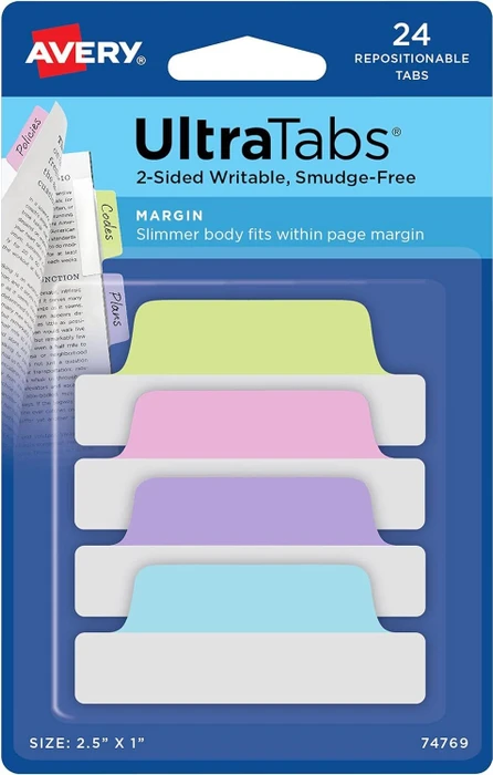 Avery-Zweckform Haftstreifen UltraTabs pastell 63.5x25mm, mehrfarbig, 24 Blatt