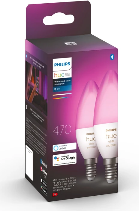Philips Hue White and Color Ambiance 470 LED-Bulb E14 4W, 2 Stück