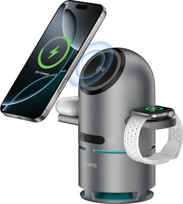 4smarts Qi2 Ladestation ChargeBot Sound grau