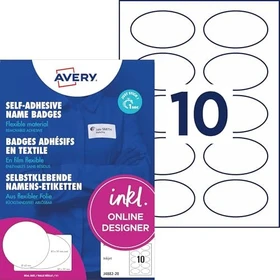 Avery-Zweckform Namensetiketten oval, 80x65mm, ablösbar, weiß, matt, 20 Blatt (200 Etiketten)