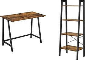 Songmics Vasagle Schreibtisch mit Haken 100x50cm Vintagebraun/tintenschwarz