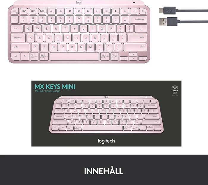 Logitech MX Keys Mini, rosa, LEDs weiß, Logi Bolt, Rose, USB/Bluetooth, ND