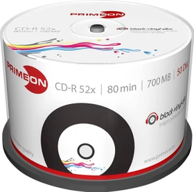 Primeon black-vinyl-disc CD-R 80min/700MB, 52x, 50er Spindel, printable