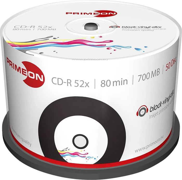 Primeon black-vinyl-disc CD-R 80min/700MB, 52x, 50er Spindel, printable