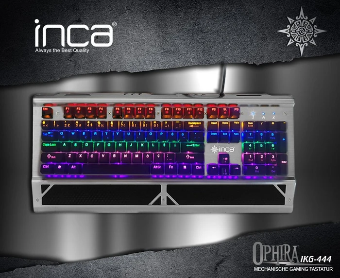 Inca IKG-444 Ophira Mechanical Gaming Tastatur, silber/schwarz, LEDs RGB, BLUE Switches, USB, DE