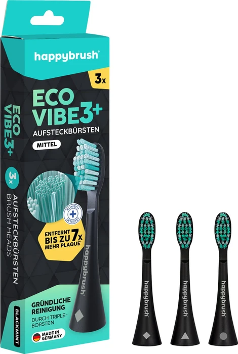 HappyBrush Schall Vibe 3 Ersatzbürste black mint, 3 Stück