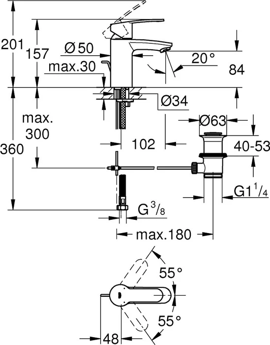 Grohe Eurostyle Cosmopolitan Einhand-Waschbeckenarmatur 1/2" S-Size mit Ablauffernbedienung chrom