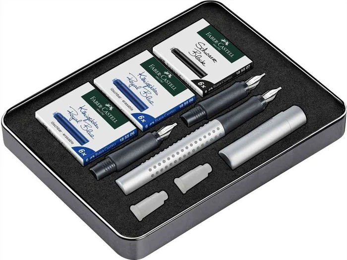 Faber-Castell Kalligrafieset silber, rechte Hand, 1.1mm, 1.4mm, 1.8mm, 3-teilig