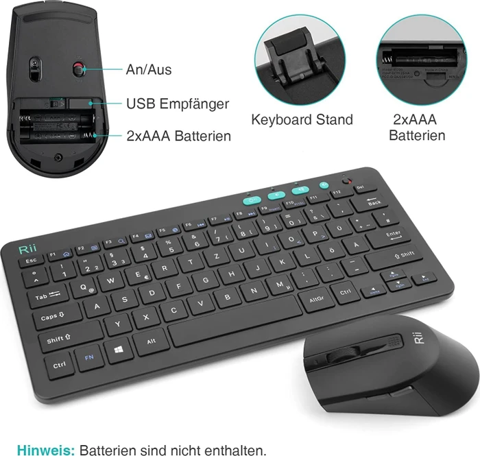 Riitek Rii RKM709 Wireless Keyboard and Mouse Combo, schwarz, USB, DE