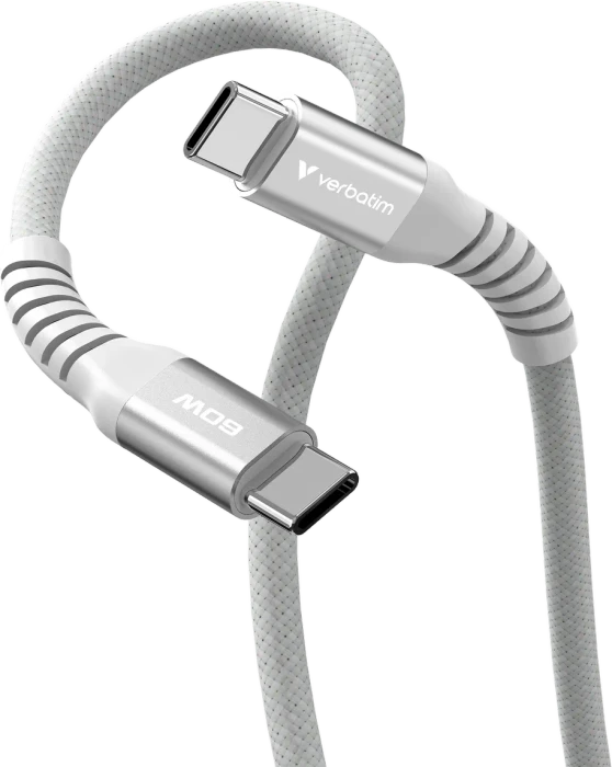 Verbatim Sync & Charge Magnetisches USB-C Kabel, USB 2.0, 480Mb/s, 60W PD 3.0/QC 3.0, USB-C Stecker auf USB-C Stecker, grau, 1.2m