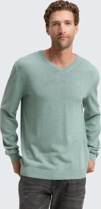 Tom Tailor Strickpullover mit V-Ausschnitt aus Baumwolle Strickpullover dark smoke green melange (Herren)
