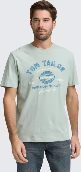 Tom Tailor Logo-Print T-Shirt kurzarm soft greyish green (Herren)