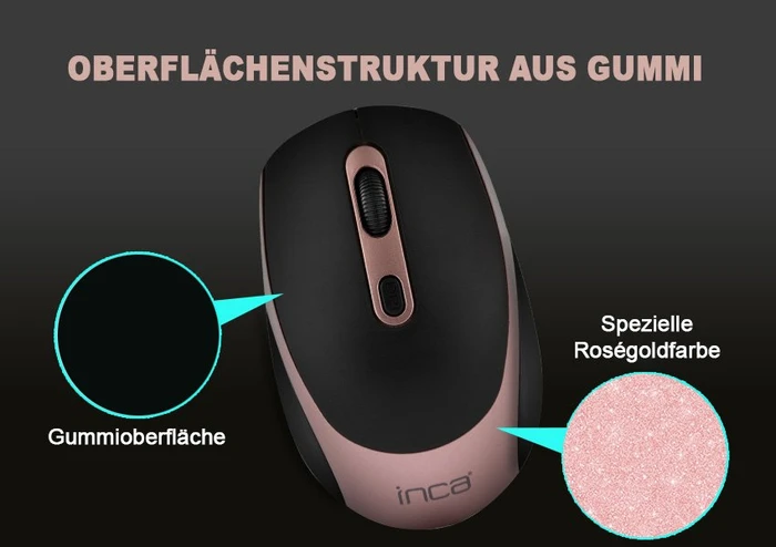 Inca IWM-211RG Silent Wireless Mouse schwarz/rosegold, USB