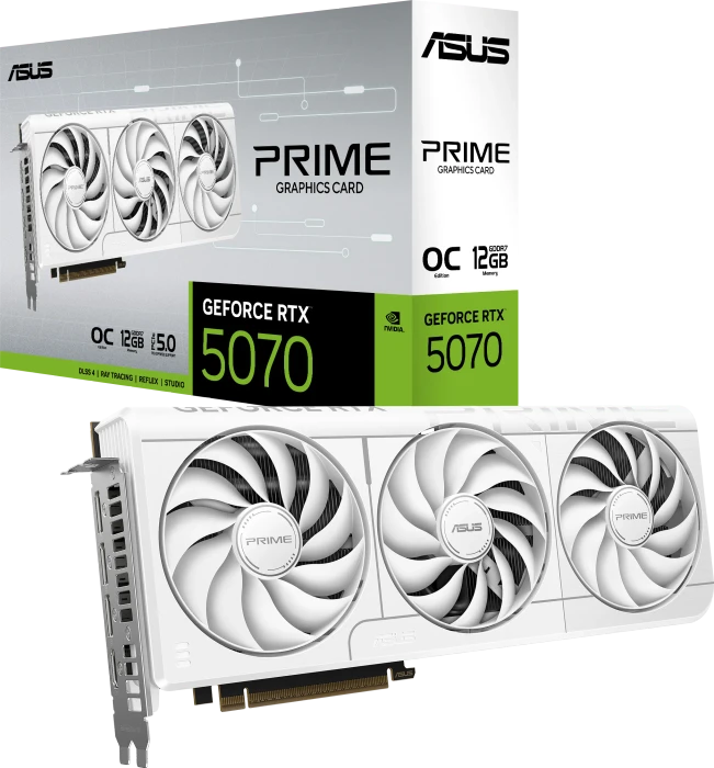 ASUS Prime GeForce RTX 5070 OC White, PRIME-RTX5070-O12G-WHITE, 12GB GDDR7, HDMI, 3x DP