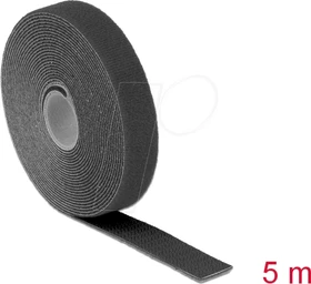 DeLOCK Klettband auf Rolle, 20mm, 5m, schwarz