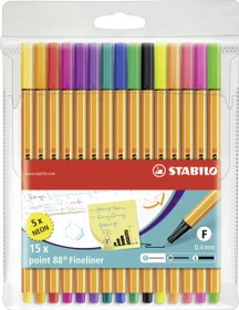 STABILO point 88 sortiert, 15er-Set, Kunststoffetui