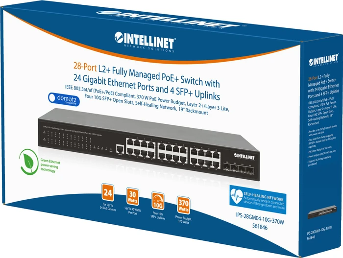 Intellinet Rackmount Gigabit Managed Switch, 24x RJ-45, 4x SFP+, 370W PoE+