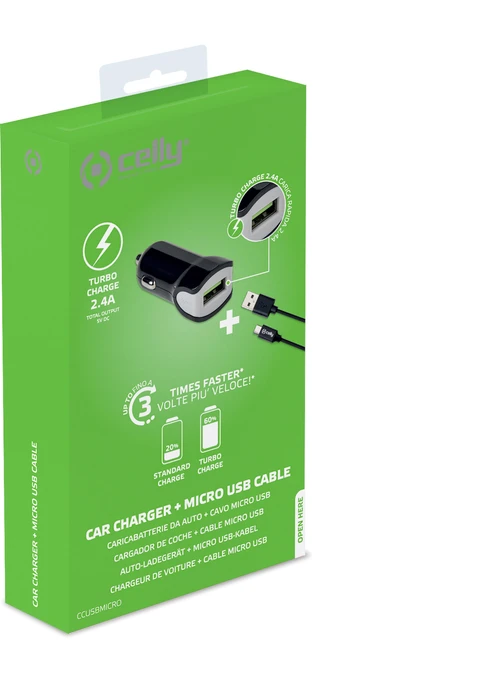 Celly Turbo Car Charger 2.4A + Micro USB Cable schwarz