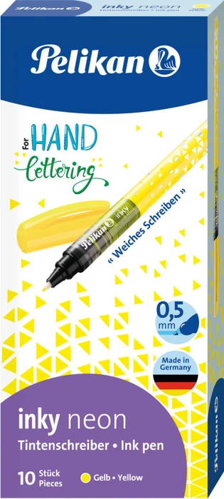 Pelikan inky Neon Tintenroller (Mine) gelb, Rechtshänder, Faltschachtel