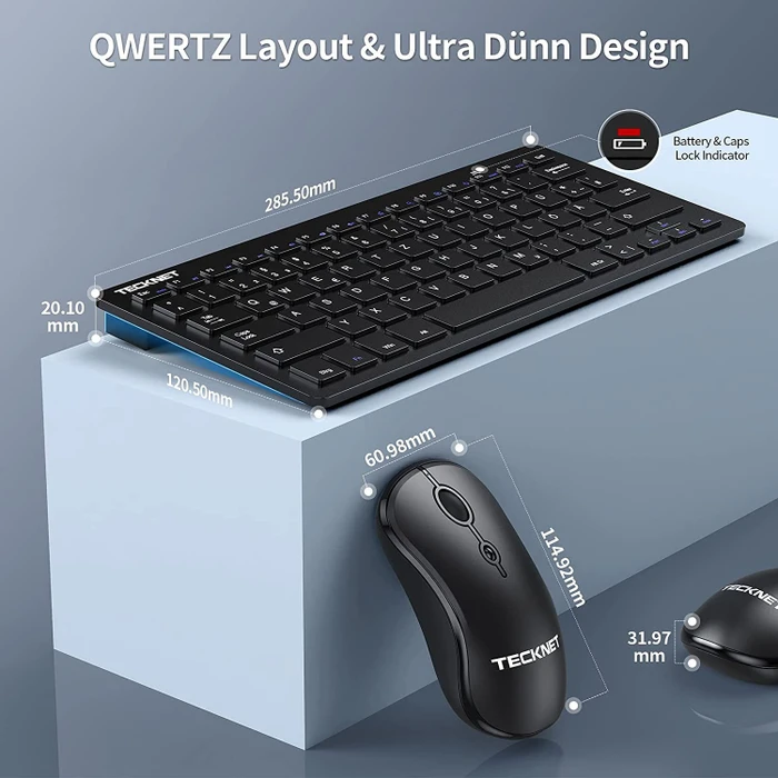 TeckNet Kabelloses Tastatur Maus Set, schwarz, USB, DE