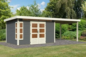 Karibu Kastorf 7 Gartenhaus inkl. Anbau 3.2m terragrau