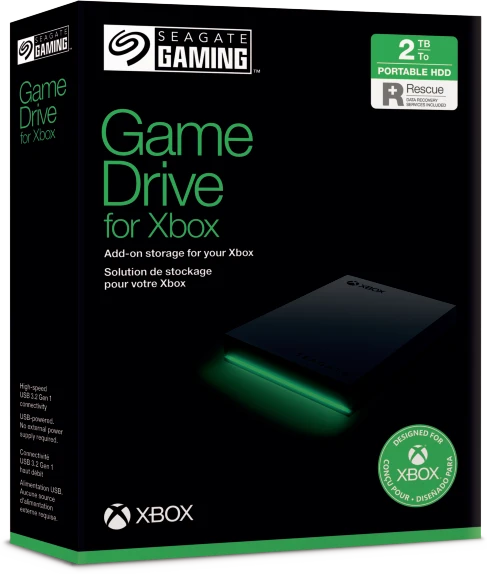 Seagate Game Drive for Xbox, 2TB, +Rescue, USB 3.0 Micro-B