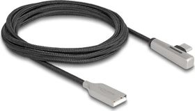DeLOCK Adapterkabel, USB 2.0, 480Mb/s, 60W QC 3.0, USB-C [Stecker] auf USB-A [Buchse], gewinkelt, schwarz, 2m (80767)
