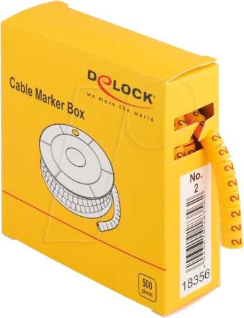 DeLOCK Kabelmarker Box, Nummer 2, gelb, 500 Stück