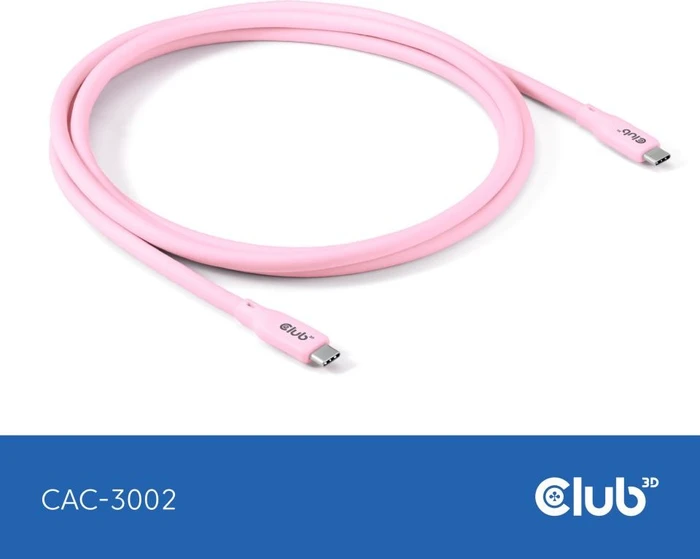Club 3D USB4 Kabel, 20Gb/s, 240W PD EPR, USB-C Stecker auf USB-C Stecker, 2m, pink