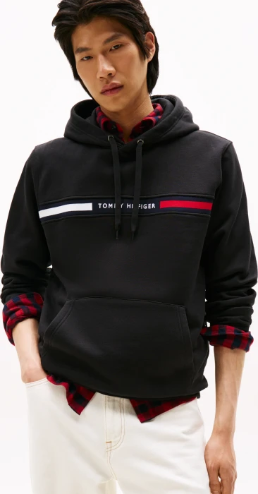 Tommy Hilfiger Hoodie mit Tunnelzug und Logo auf der Brust Hoodie schwarz (Herren)