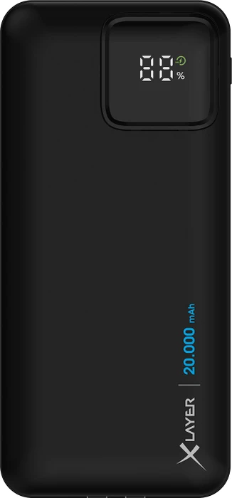 XLayer Powerbank mit zwei integrierten Kabeln 20000mAh schwarz