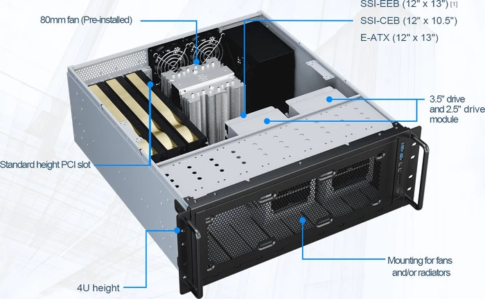 SilverStone RM45-360, Rackmount Storage, grau/schwarz, 4HE, ATX