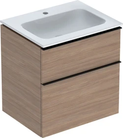 Geberit iCon Set Möbelwaschtisch/Unterschrank 60cm weiß, Korpus: Eiche/Melamin Holzstruktur, Griff: lava/pulverbeschichtet matt