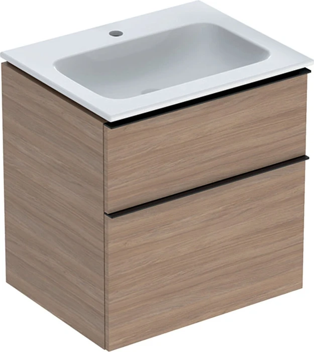 Geberit iCon Set Möbelwaschtisch/Unterschrank 60cm weiß, Korpus: Eiche/Melamin Holzstruktur, Griff: lava/pulverbeschichtet matt