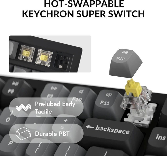 Keychron K10 Max, schwarz/grau, LEDs RGB, Keychron Super BANANA, USB/Bluetooth, ND