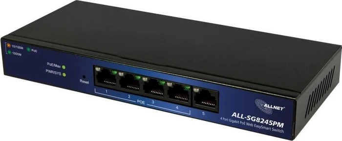 Allnet SG82 Desktop Gigabit Smart Switch, 5x RJ-45, 70W PoE+