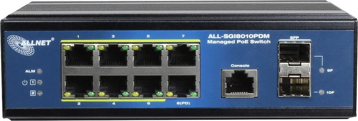 Allnet SGI Industrial Railmount Gigabit Managed Switch, 8x RJ-45, 4x SFP, 210W PoE++ PD