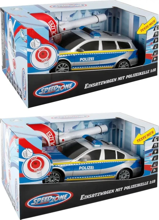 Speedzone Polizeiauto mit Polizeikelle