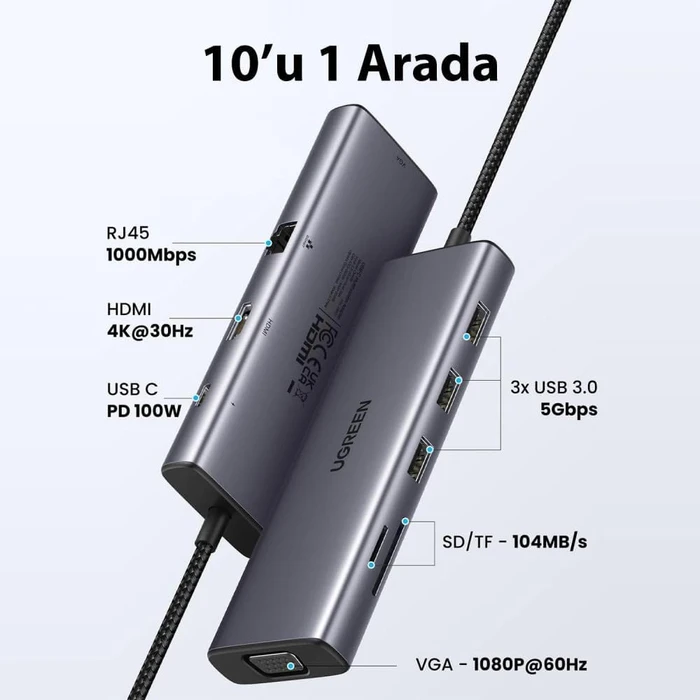 Ugreen 9-in-1 USB-C Hub, USB-C 3.0 [Stecker]