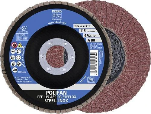 Pferd PFF 115 A 80 SG STEELOX POLIFAN Fächerschleifscheibe K80, 115x22.23mm, 10 Stück